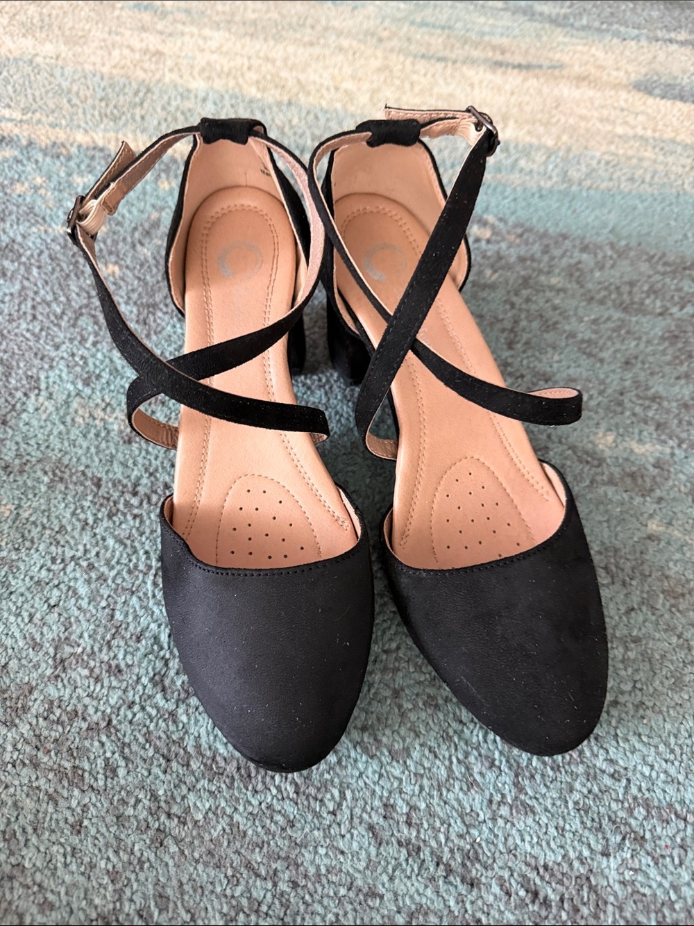 Classic Black Suede Crisscross Block Heel Sandals - Women